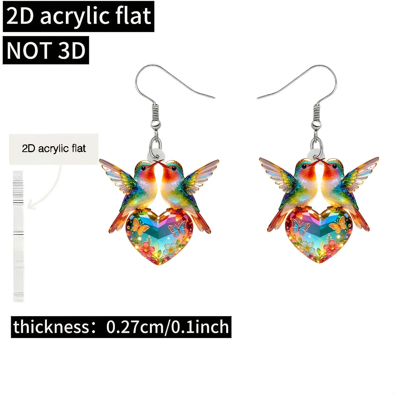 Women's Cute Bird Pattern Drop Earrings, 2D Flat Design