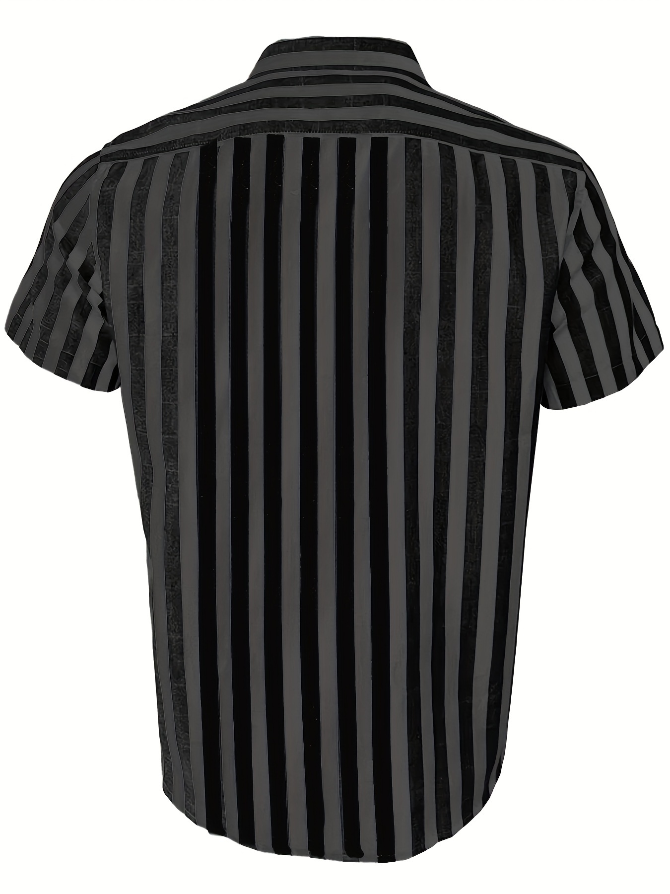 Men'S Summer Striped Business Shirt, Short Sleeve Button, Regular Fit, 95% Polyester 5% Elastane, Woven Fabric, Slight Stretch, Work Style, Lapel Collar, 119gsm - Casual Workwear