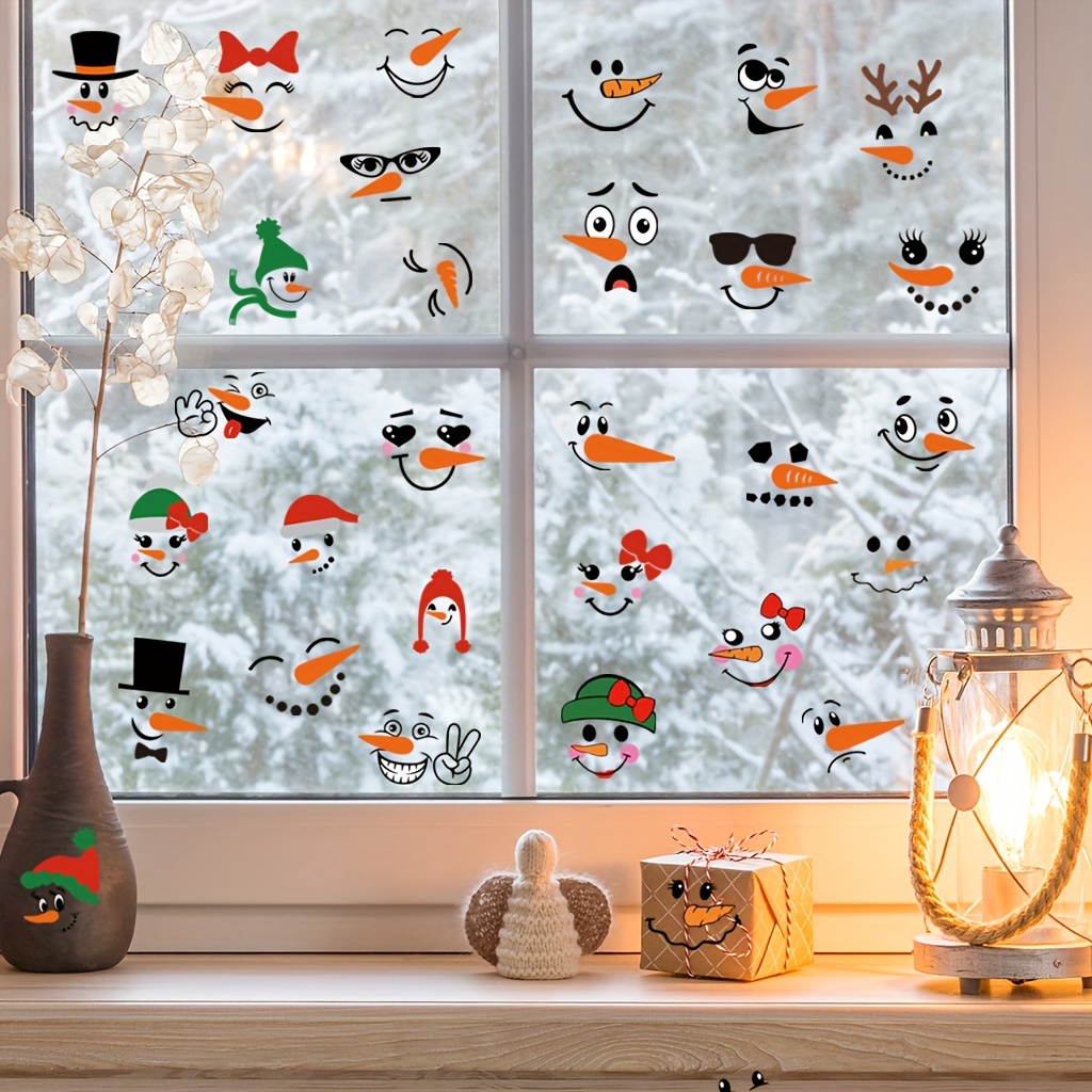 

Festive Christmas Snowman Stickers: 4 Sheets Of 18.7cm X 18.7cm Wall Decals For Glass Doors And Windows