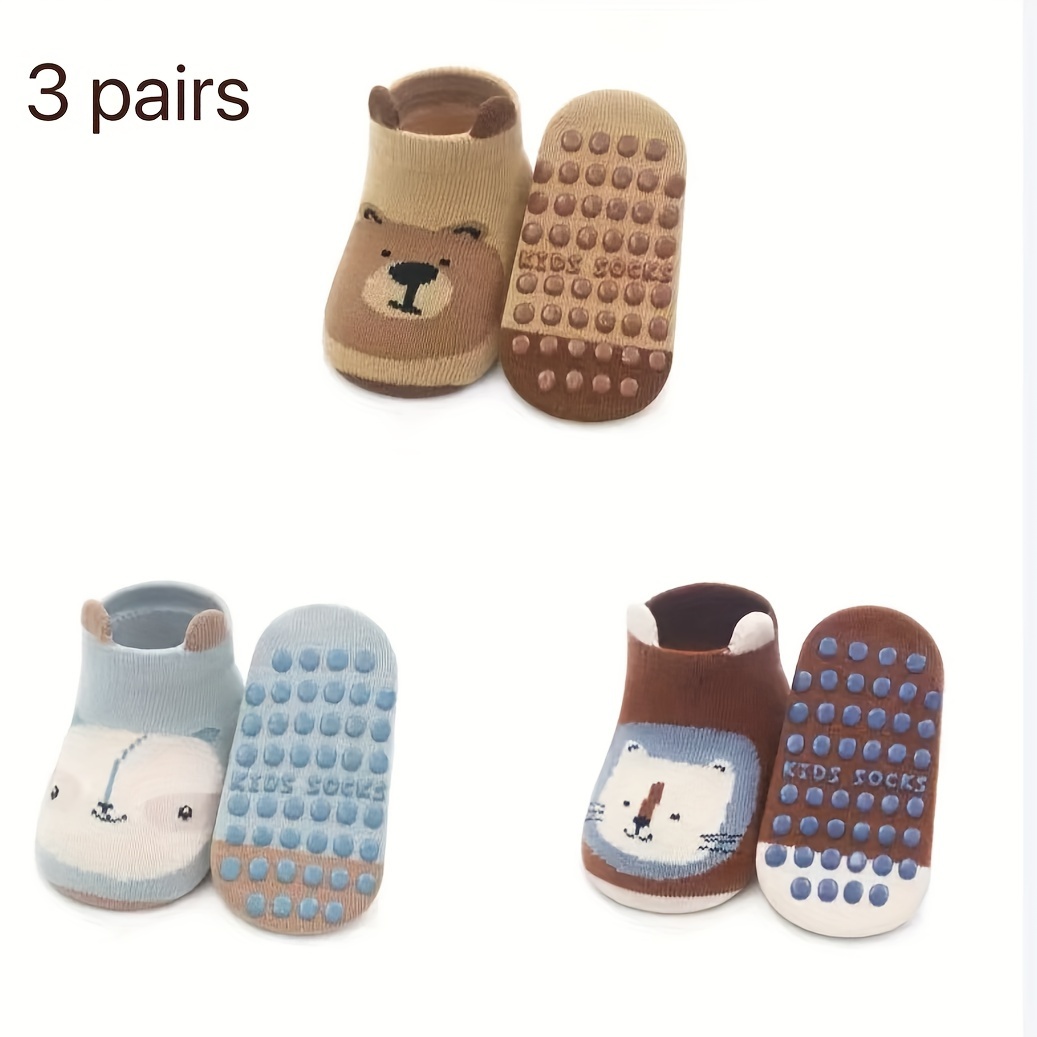 Image of 3 Pairs, Cartoon Animal Dispensing Non-slip Floor Socks, Toddler Non-slip Walking Socks