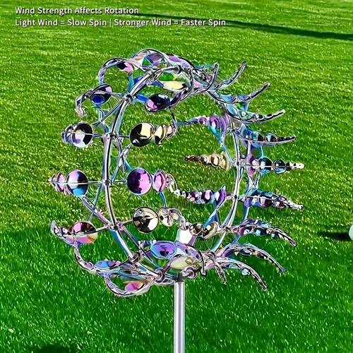 16 inch metal wind spinner unique 3d kinetic sculpture with colorful reflective petals art piece for outdoor garden and patio freestanding no power required outdoor wind spinner