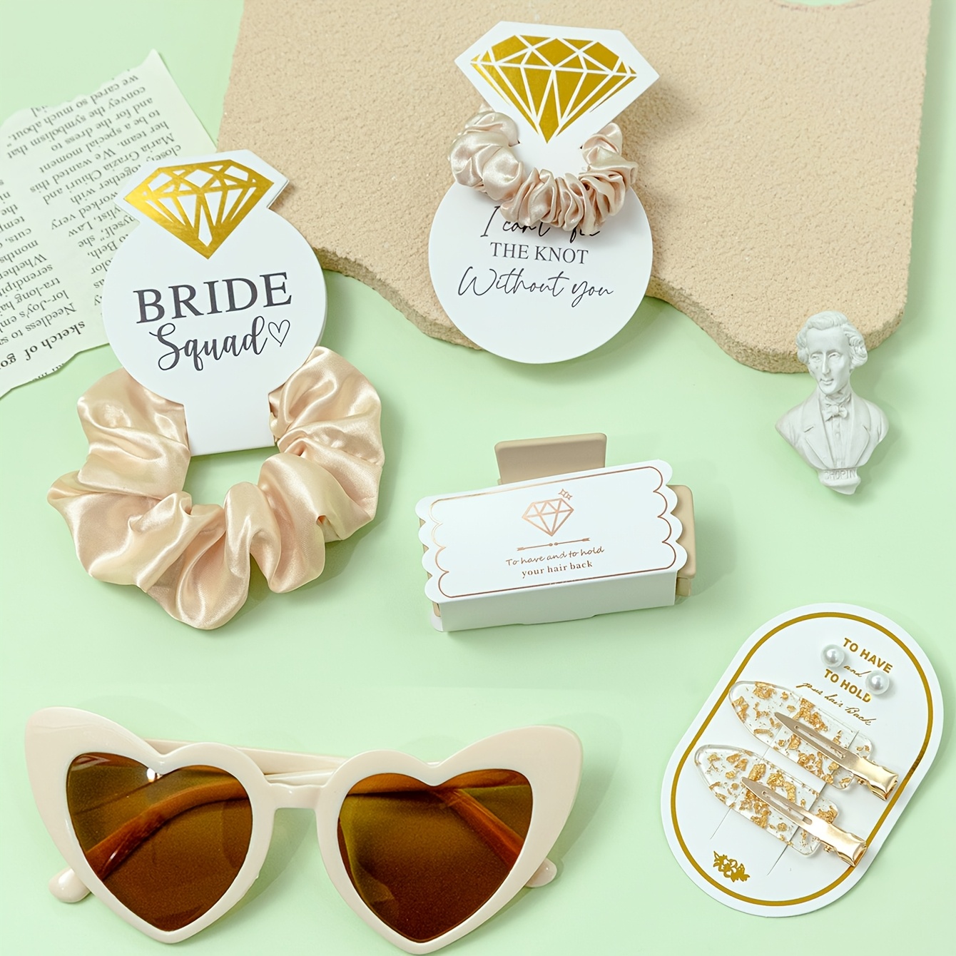 Image of Satin Hair Scrunchies Party Card, Suitable For Bride And Bridesmaid Gifts, 5pcs Set