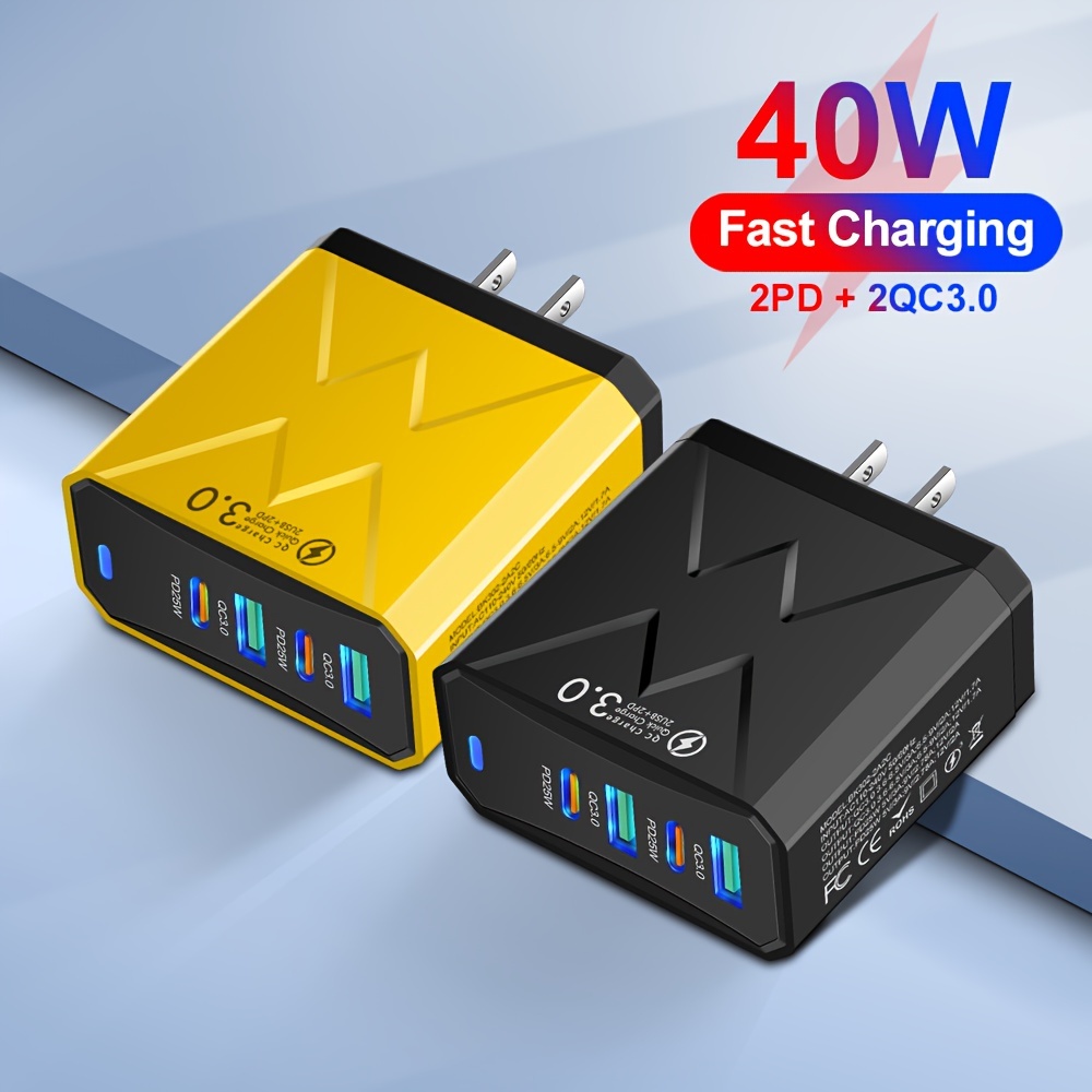 

Total 40w Qc3.0 4 Mobile Phone Fast Charging Adapter, Us Plug 2pd + Type C Fast Charging Mobile Phone Charger, Portable Travel Charger Wall Charger