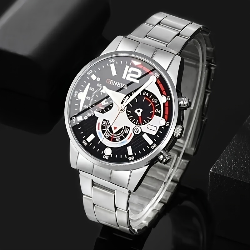 2pcs mens fashion quartz watches shockproof alloy case band non rechargeable battery 5