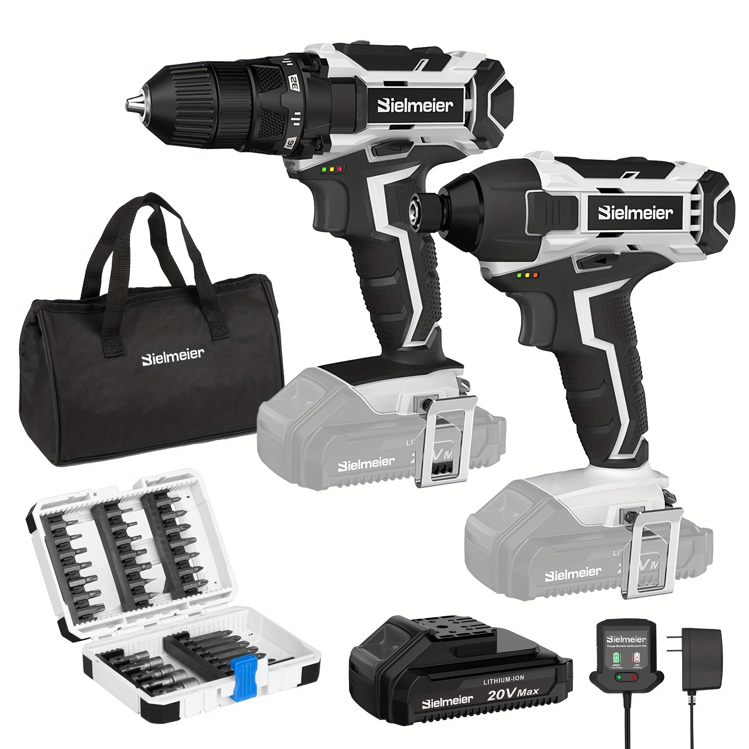 

20v Kit, 3/8" /4" Set For , Led , 33- Bit Set & Bag, Charger, Battery , And Carrying Bag