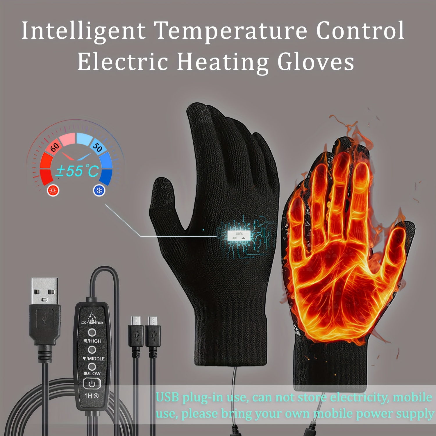Intelligente, temperaturkontrollierte elektrische Heizhandschuhe mit einer  dreistufigen, intelligenten Temperaturanpassungsfunktion und doppelseitiger  Heizung, mit Touchscreen-Design, sind eine ...