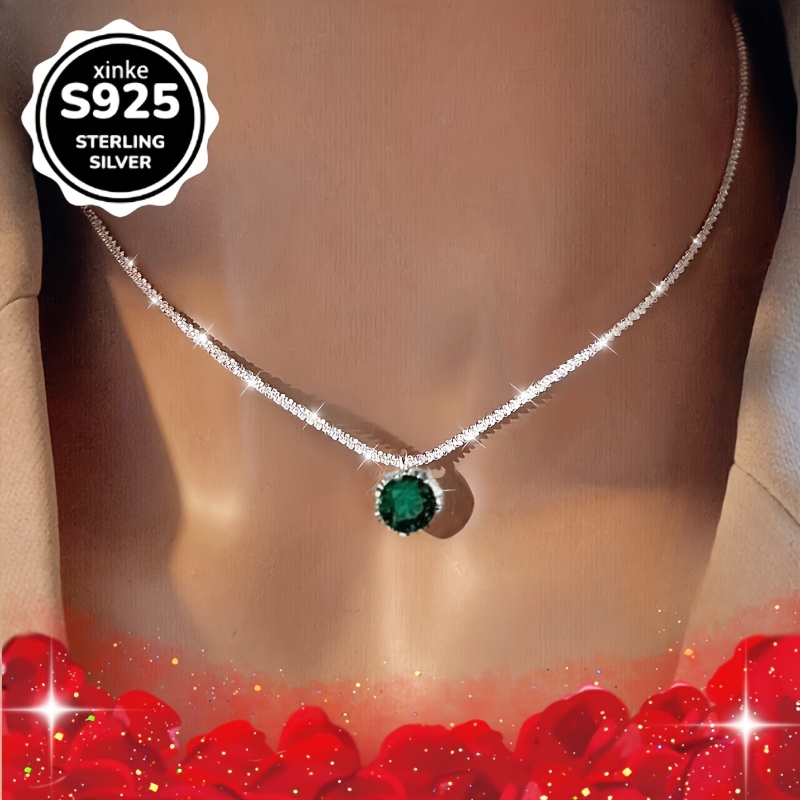 925 Sterling Silver Green Zirconia Pendant Necklace and Bracelet Set