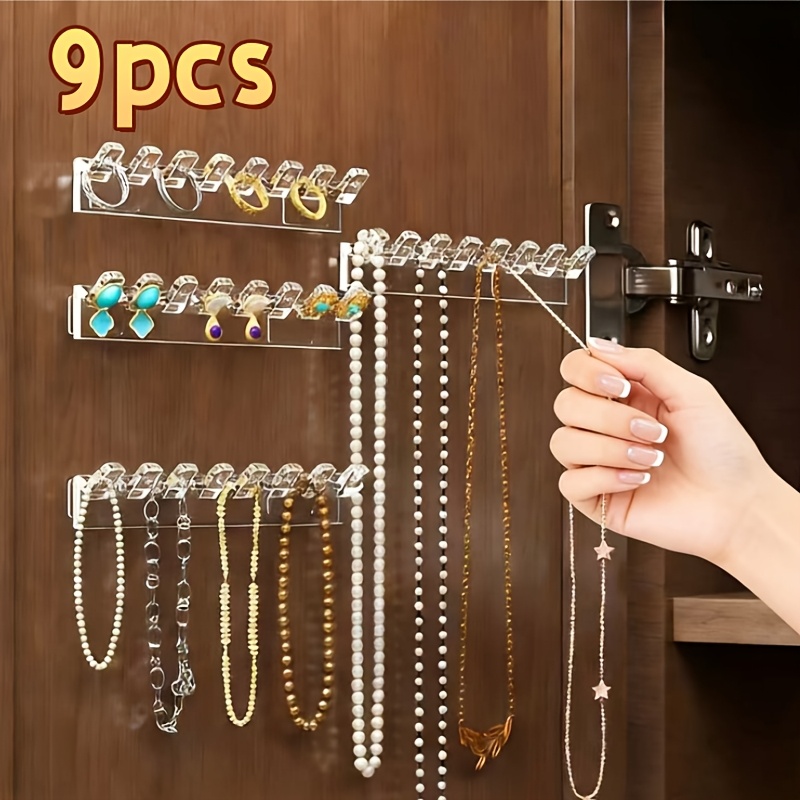E-shop 9-teiliges wandmontiertes Schmuck-Organizer-Set, 8-Haken transparenter Acryl-Schmuckhänger – platzsparender multifunktionaler Organizer,
