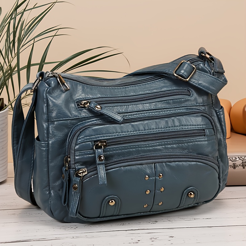 TEMU Multi-pocket Bag, Willow Nail Decoration New Retro Fashion Versatile Shoulder Bag, Commuting Easy Crossbody Bag, Suitable For Shopping, Dating,