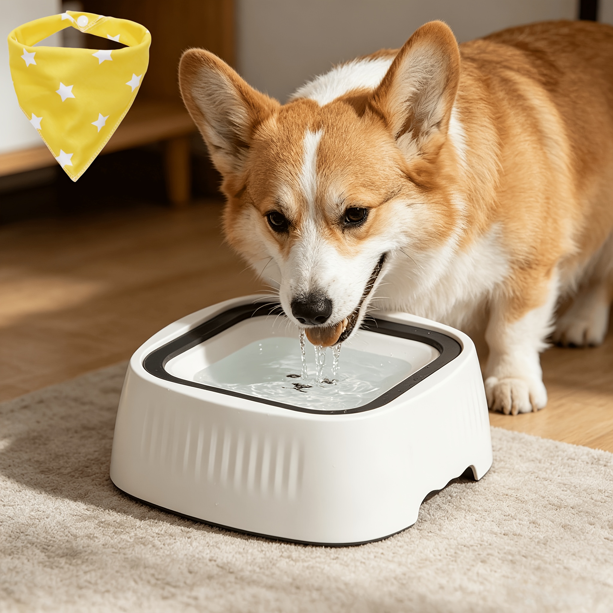 TEMU 2pcs (1 abreuvoir flottant anti-débordement et anti-éclaboussures pour animaux de compagnie et 1 ensemble de bavoir anti-salissure et