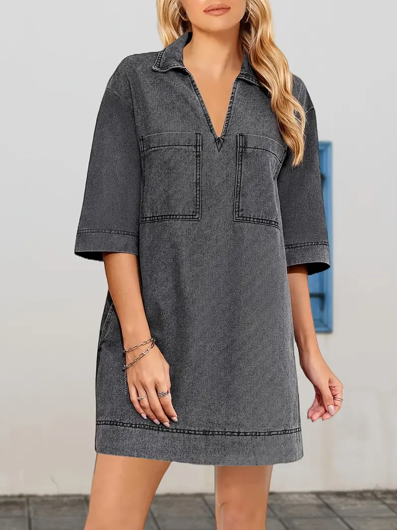 summer jean dress womens collared v neck denim shirt dress - Temu summer jean dress womens collared v neck denim shirt dress - Temu