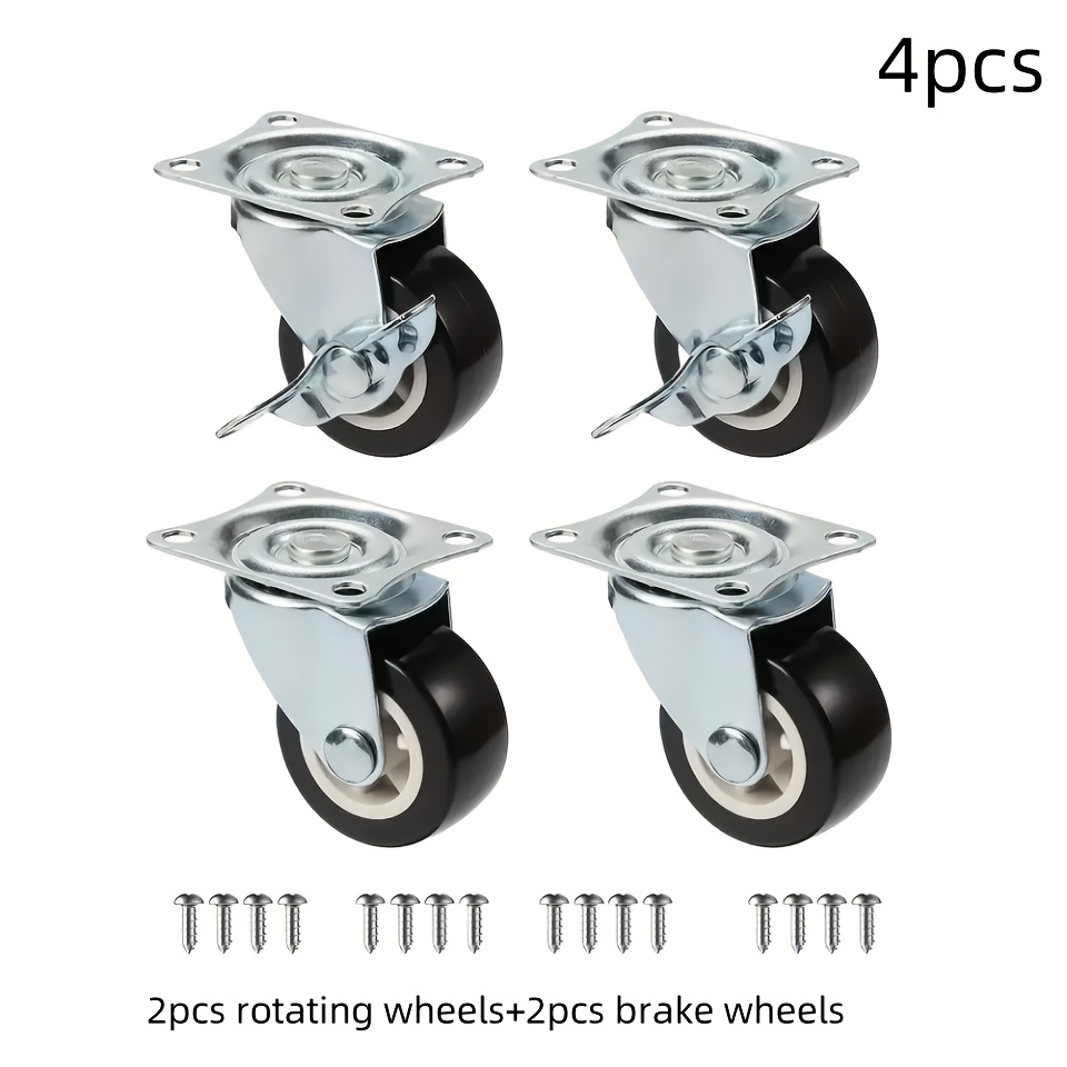 Temu – TEMU 4pcs Heavy-duty Metal Swivel Casters With Locking Mechanism & Installation Hardware – 360° Rotating Wheels For Office Cabinets, Workbenches,