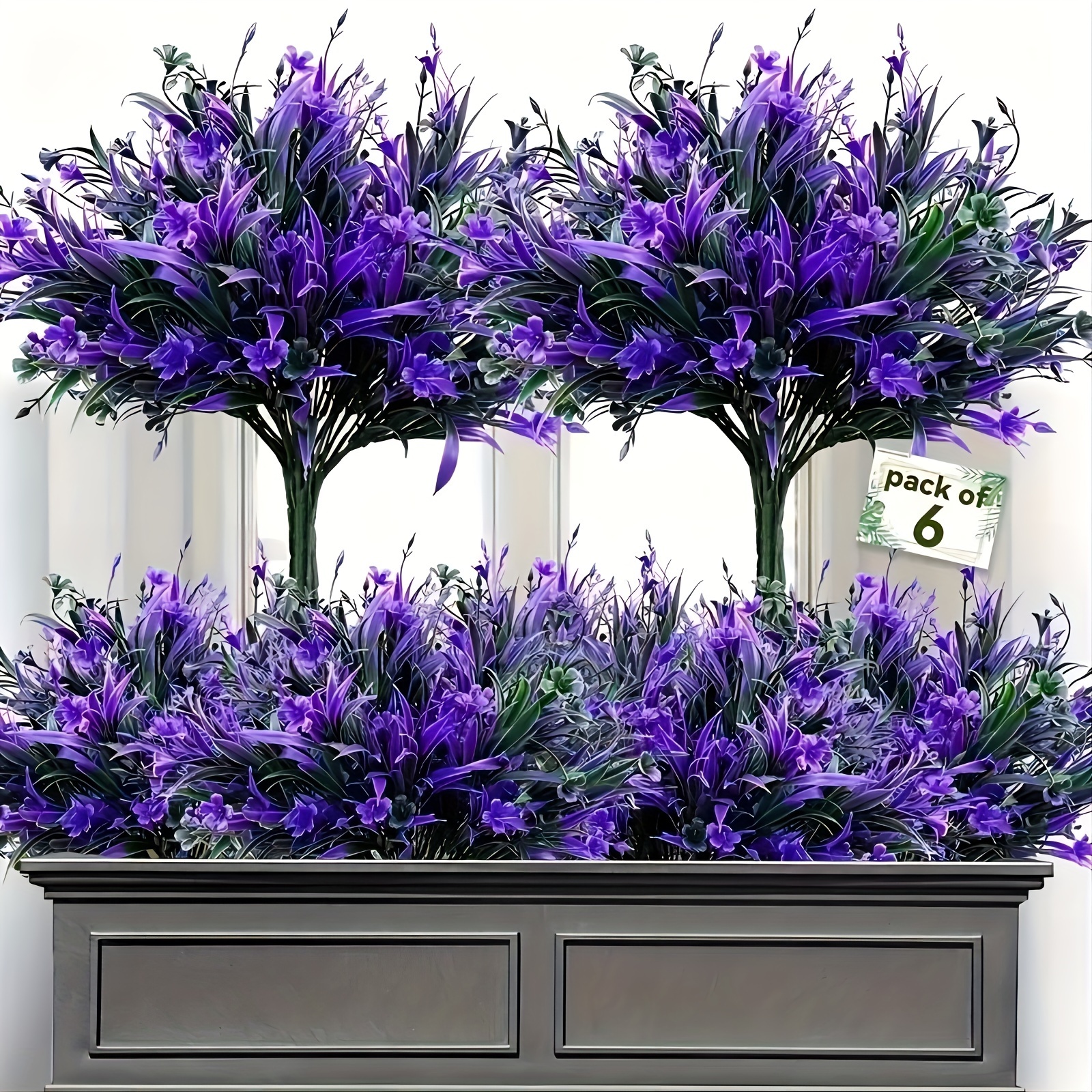 

6 Bundles Of Aubeinson's Artificial Purple Flowers: Uv Resistant, No Fade, Perfect For Outdoor Decorating - Suitable For , Windows, And Gardens