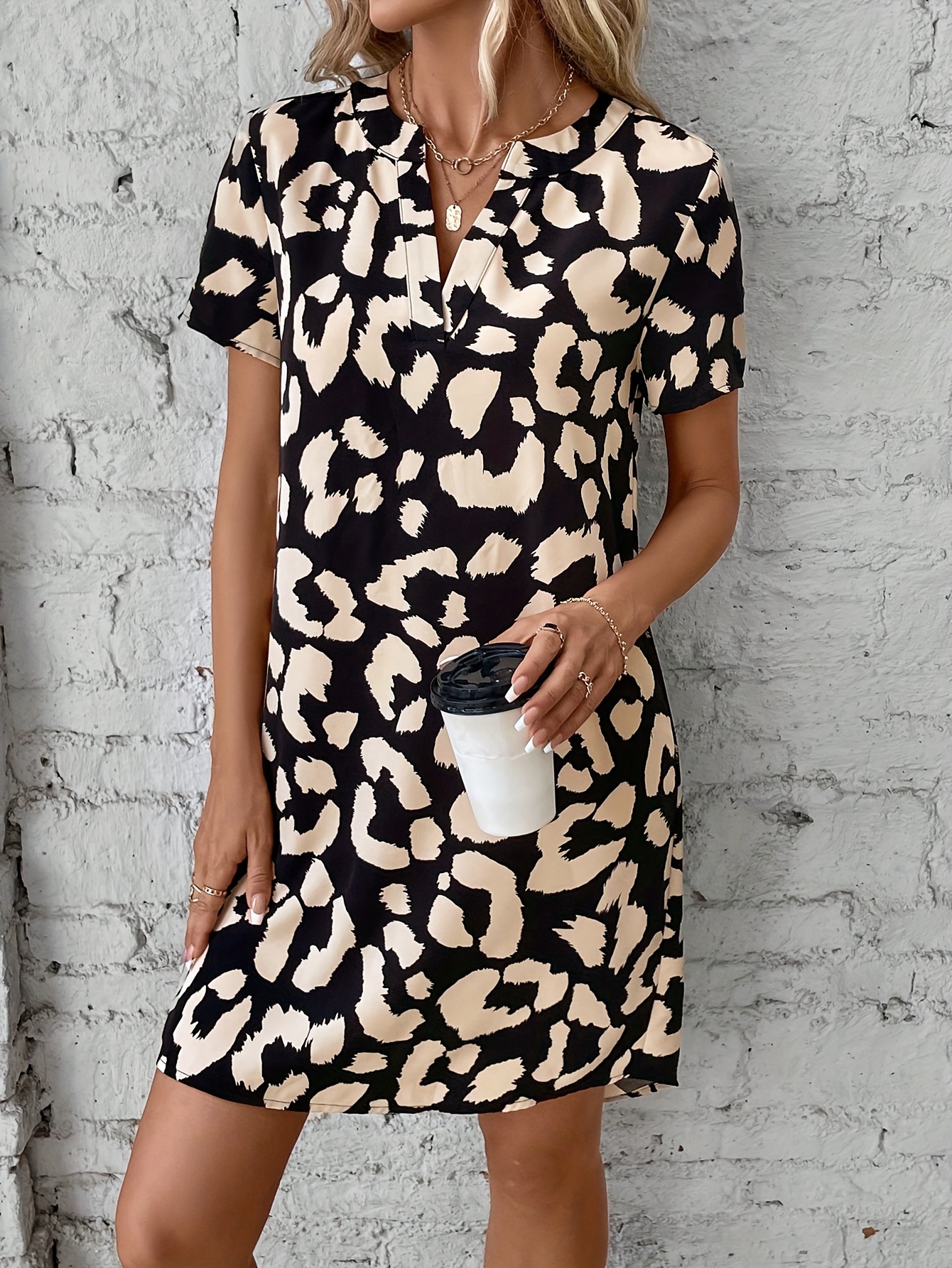 All-Over Print Women's Short Sleeve O-neck sale Dress