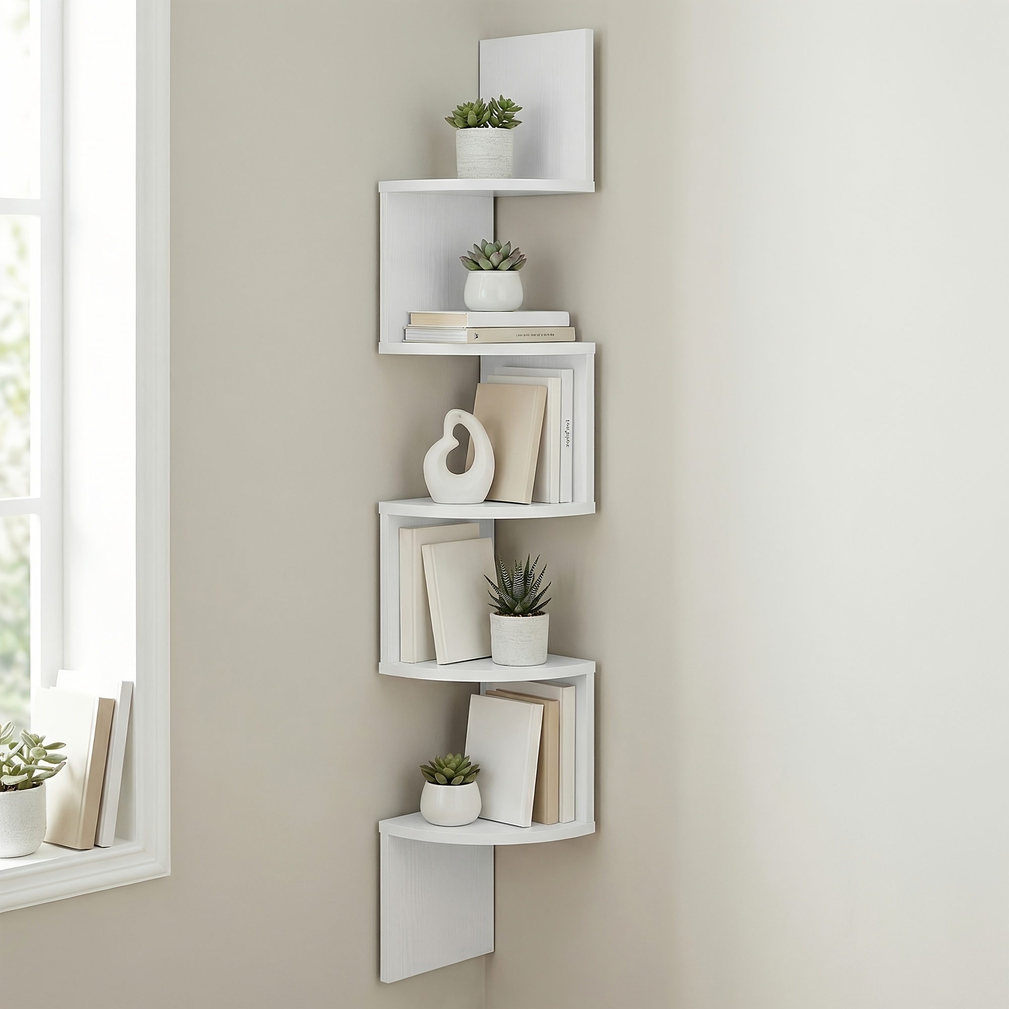 TEMU 5-tier Corner Shelf, Wall-mounted Floating Shelving Unit, 20 X 20 X 126 Cm, Corner Shelves