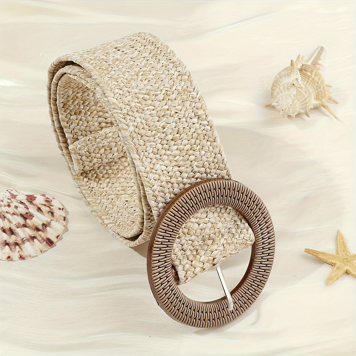 Boho Braided Straw Belt with Classic Round Buckle
