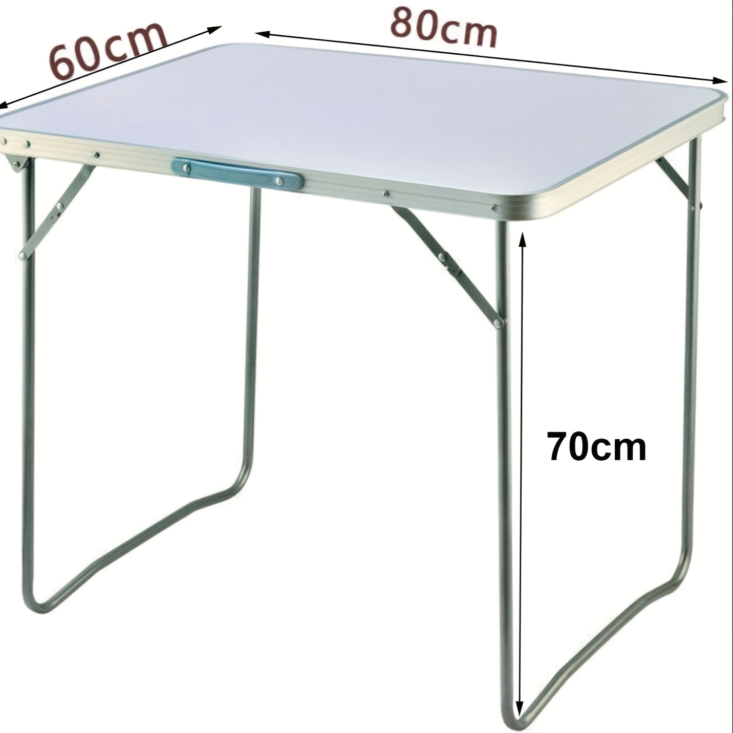 bärbart hopfällbart bord som mäter 80 cm,   för picknickar, camping, sömnad, fester och middagar. rymliga trädgårdsbord som är lämpliga för både inomhus- och utomhusbruk, dimensioner 80x60x69 cm, i vitt.