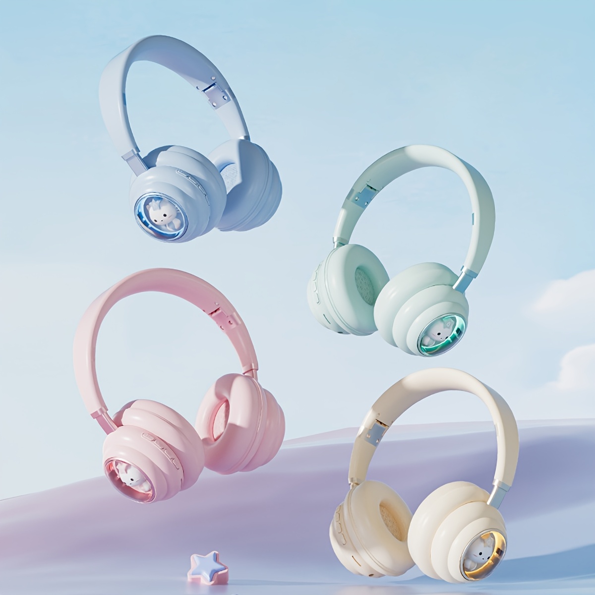 For Headphones Foldable Wireless Headset Girls Teens Cute Earphones,  Gaming Headset With Lighting Effects, Canceling Noise With HD Mic, Ty
