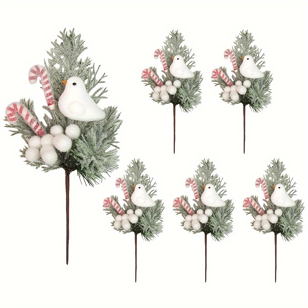 Image of Set Of 6 Artificial White Birds, 11-inch Branches For Christmas Wreaths, Floral Arrangements, And Crafts For Decor And Gardening