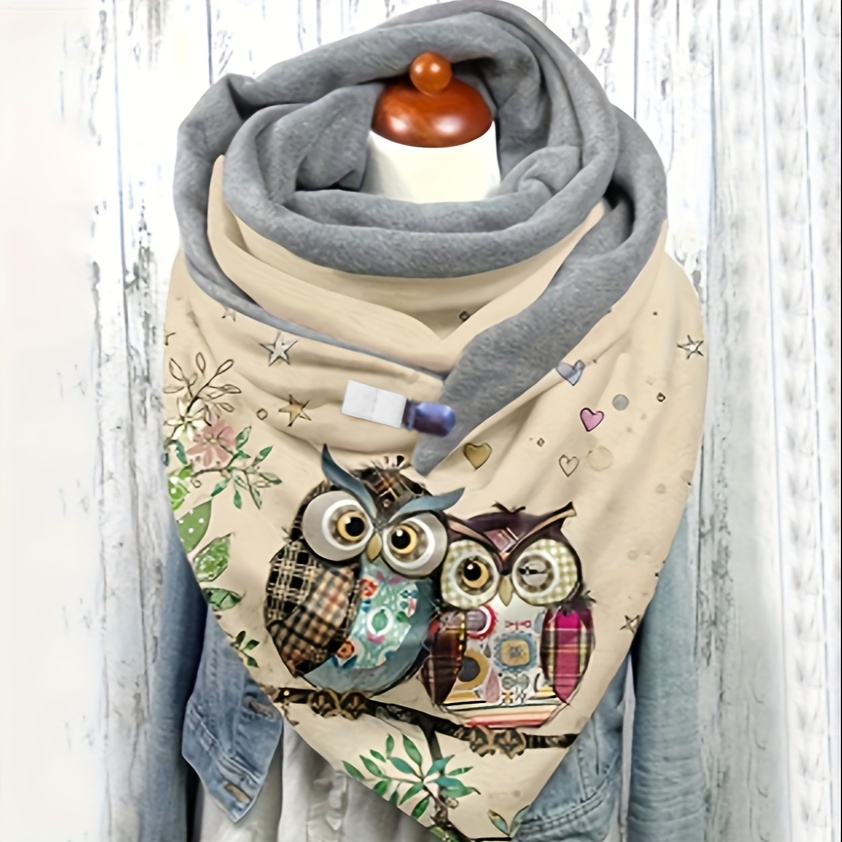 

1pc - Knitted Printed Owl And , And Windproof, No , Washable - And Khaki