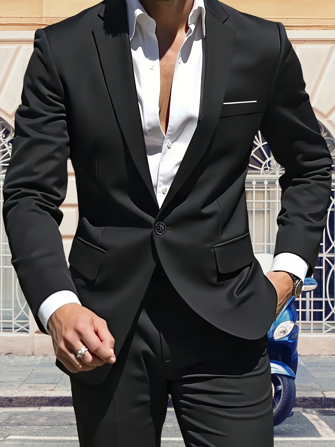 Men's Slim Fit Lightweight British Style Business Suit Coat - Light Grey Solid Color, Notched Lapel, Open Collar & V-Stripe Detail, All-Season Versatile Workwear for Office, Formal Events & Casual Outings, Office Attire, Sophisticated Tailoring