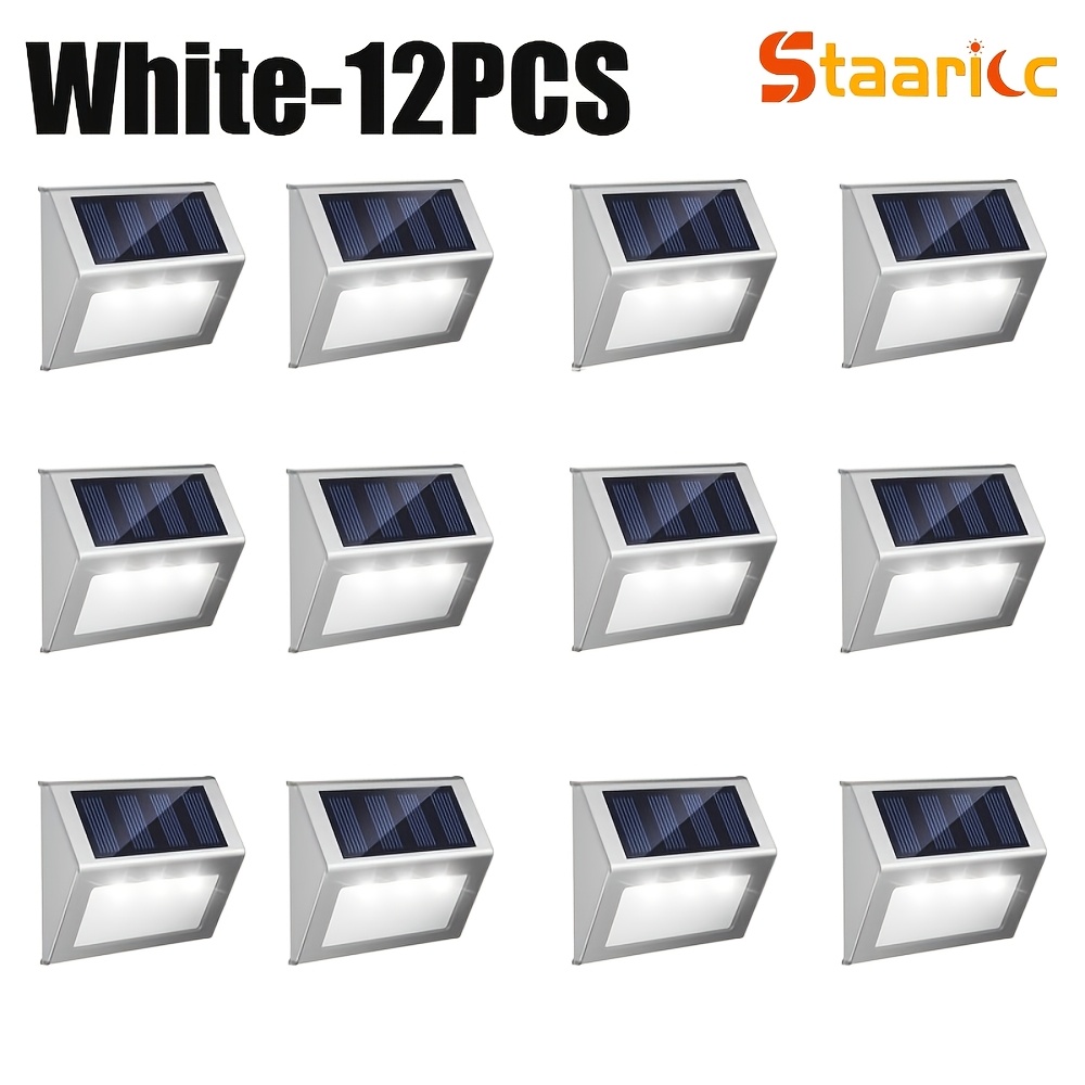 Staaricc 1/12 Paket Solarne LED Luči za Terase, s 3 LED Solarne Zunanje Luči za Stopnice, IPX-4, Luči za Ograje iz Nerjavečega Jekla za Vrt,