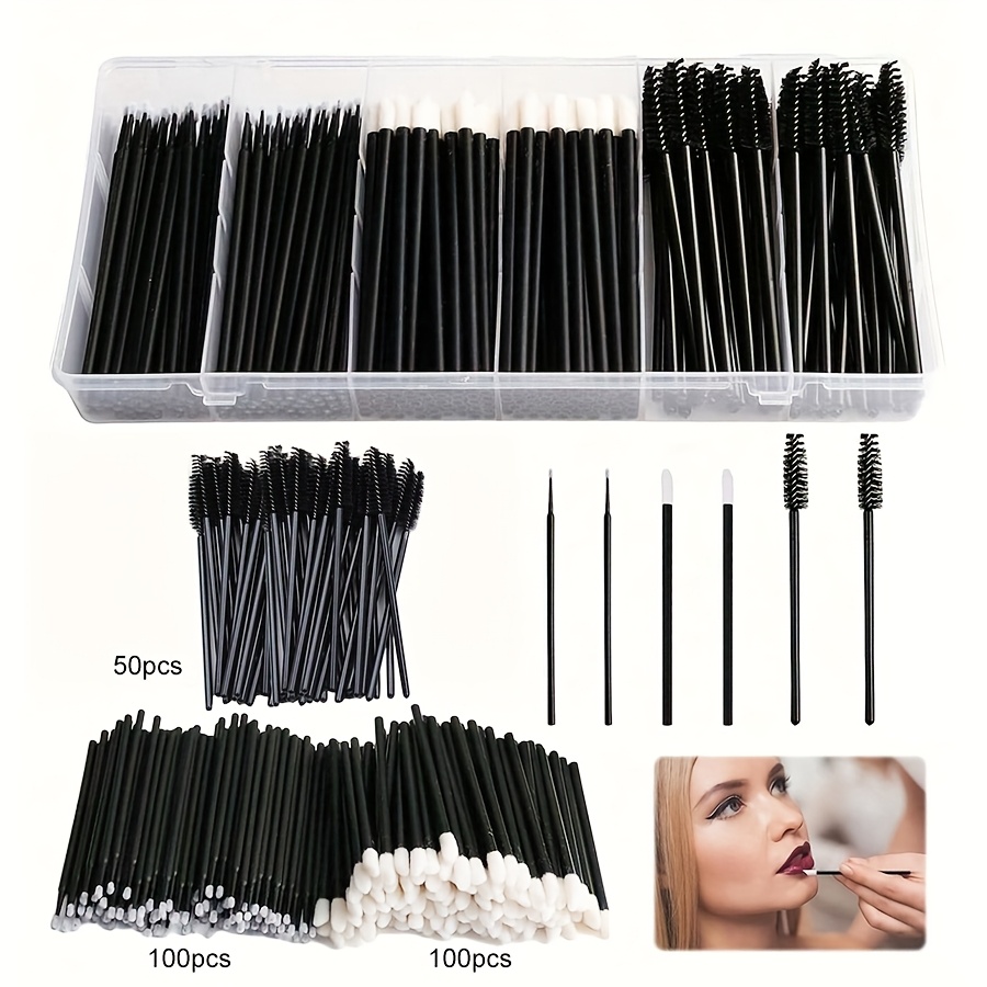 250pcs makeup tools kit eyebrow brush eyelash mascara wands lipstick lip brush disposable eyeliner eyeshadow lash extension applicators makeup accessories with organizer container box details 1