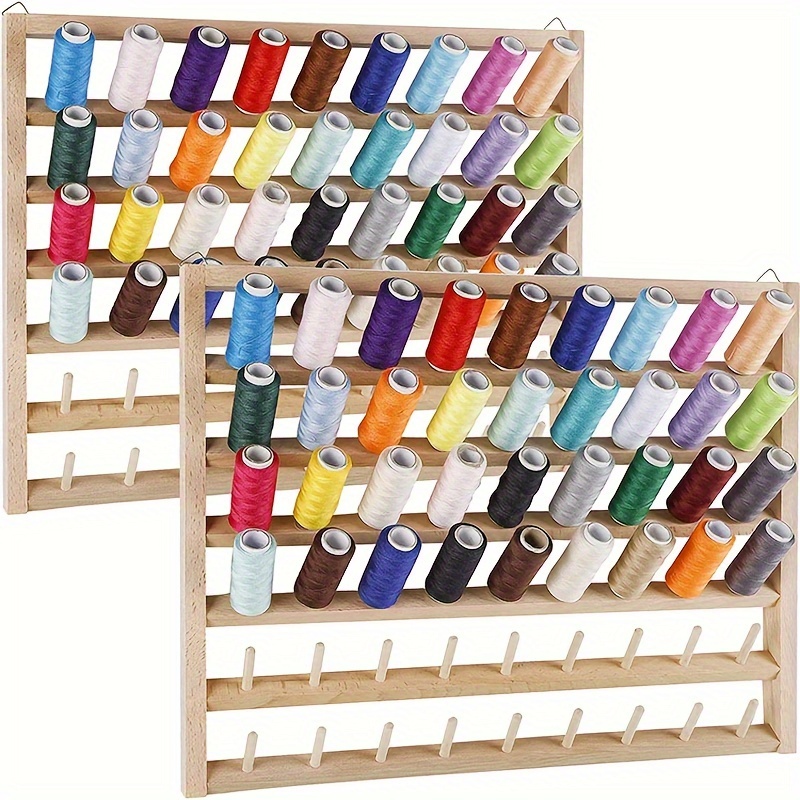 

Unisex 54-spool Wooden Thread Holder - Sewing & Embroidery Organizer With Hooks For Home And Dorm Use