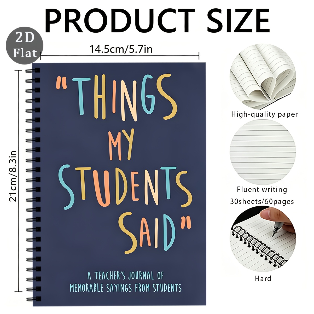 TEMU 1pc Humorous Teacher's Thank You Notebook, A5 Spiral Bound, A Thank You Gift Containing Quotes From Students, 30 Inner Pages Totaling 60 Pages,