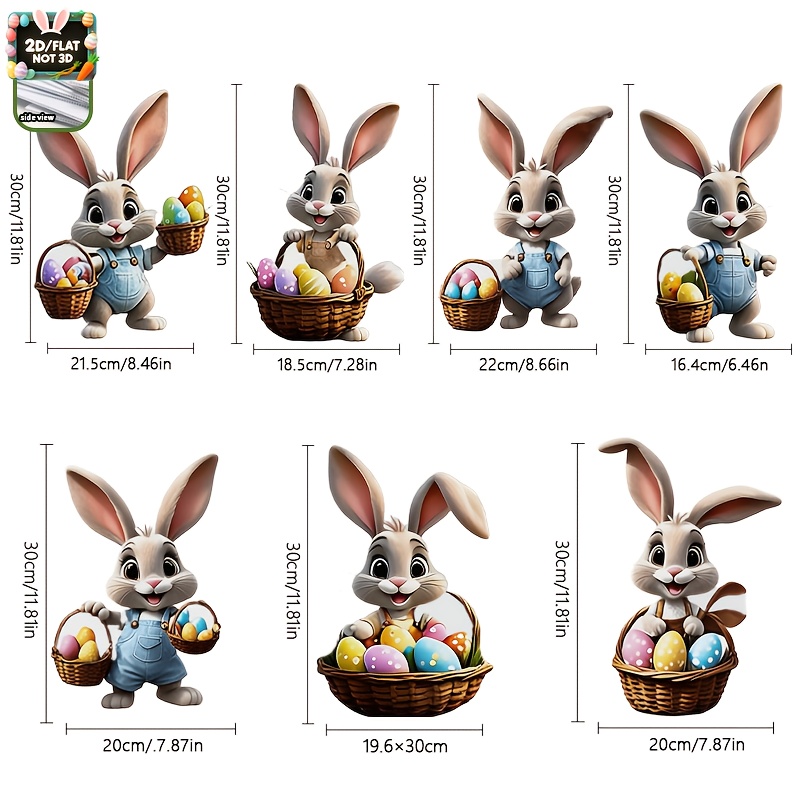 2d Flat, 7pcs Easter Bunny Garden Stake, Plastic Material Animal Theme Decorative , Durable And Scratch Resistant, Suitable For Indoor/outdoor Spring Celebrations