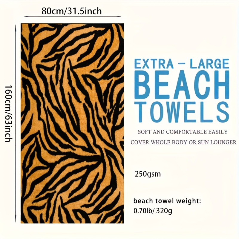 

Ultra-soft Microfiber Beach Towel - Tiger Print, Quick-dry & Sand-free, Perfect For Travel, Yoga, Camping - Lightweight & Durable