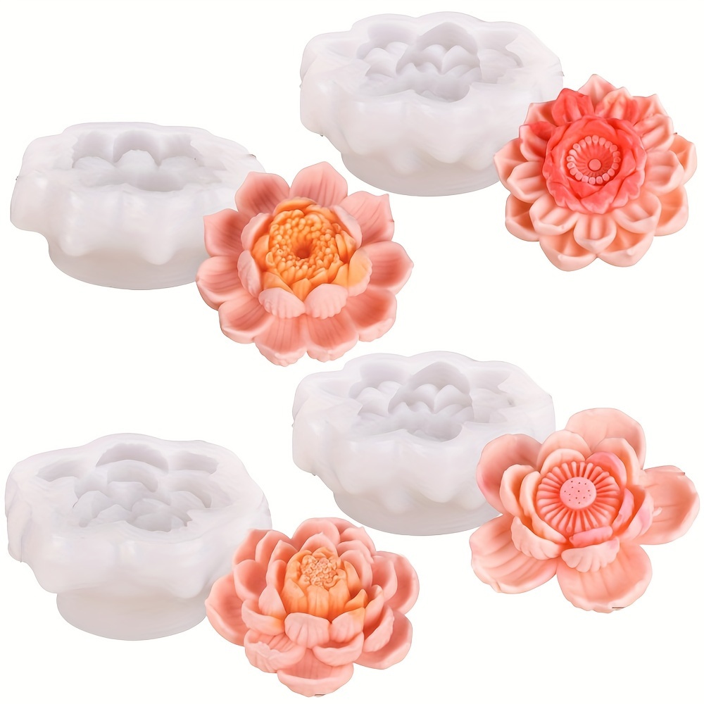 

4pcs For Lotus Flower Silicone Mold Set For Candles And Resin Crafts, 1" Size - Includes Opp Bag