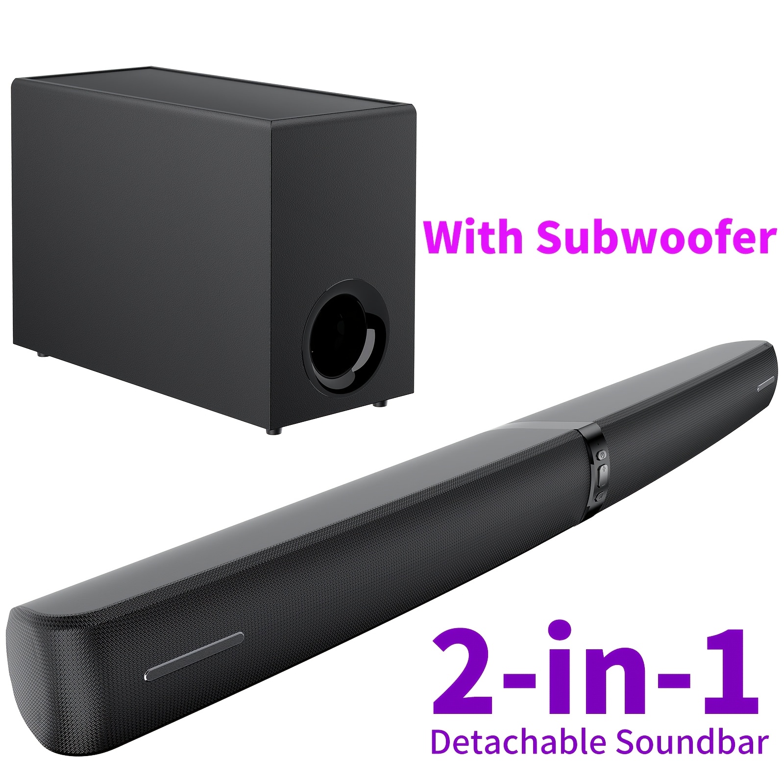 Sound Bar For Smart Tv, Soundbar With Subwoofer, With Adjustable & & 3 Eq , Wireless/arc/opt/aux, Detachable Soundbar For Tv/pc/gaming/projector, With Infrared Remote Control