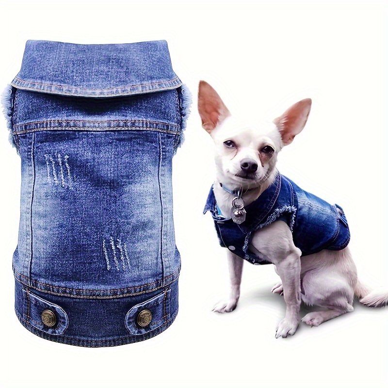 

Dog Jean Jacket, Blue Denim Vests Costume Outfits, Cute Puppy Dog Shirt For Spring And Autumn Medium Dogs Apparel