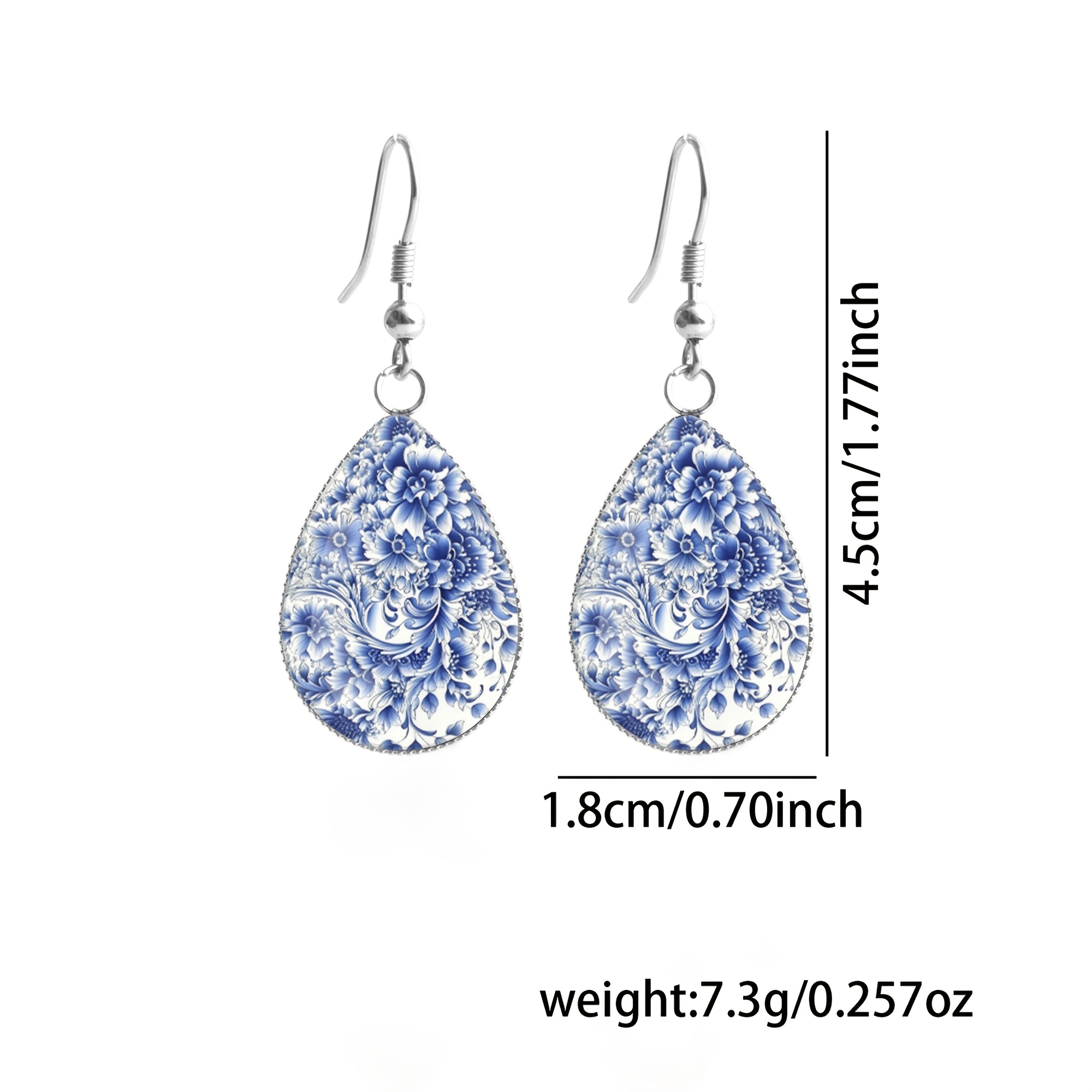 Classic Blue & White Porcelain Water Drop Earrings, Elegant Style