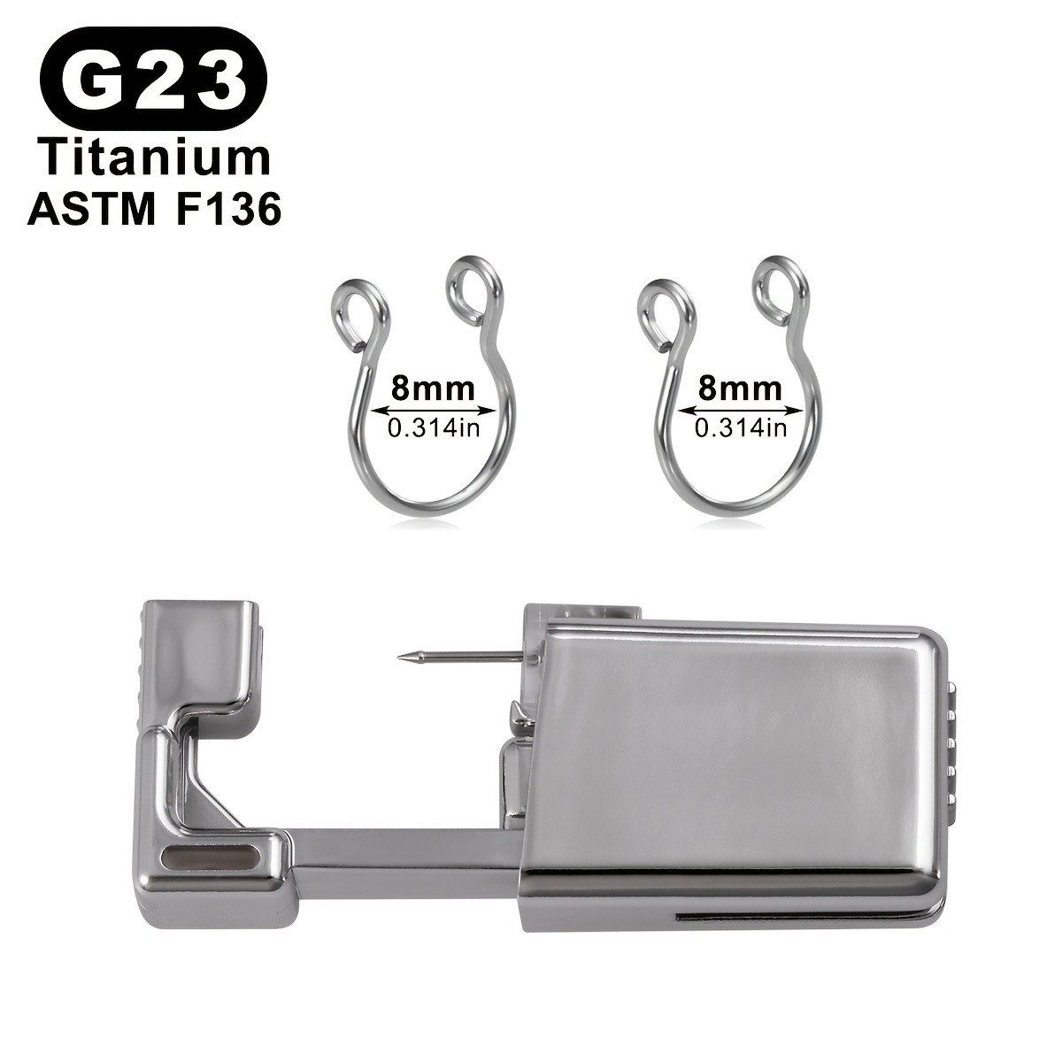 TEMU 3pcs G23 Titanium F136 Nose Piercing Jewelry Set, 1pc Nose Piercing Gun Tool Built-in Clear Zirconia Nose Stud, 2pcs Fake Piercing Nose Septum