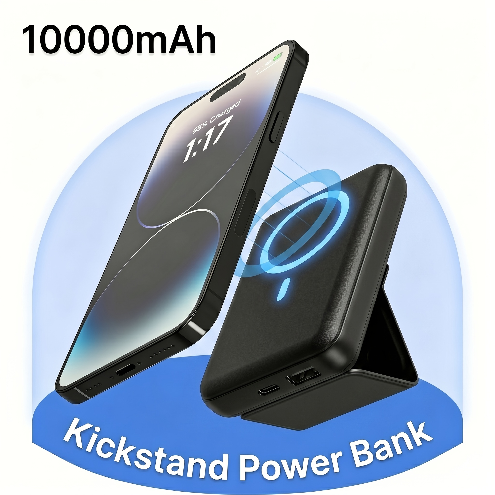 TEMU 10000mah Wireless Magnetic Power Bank Fast Charge, Pd22.5w Wireless Charging 15w Battery Power Bank Portable With Kickstand For Home, Office And