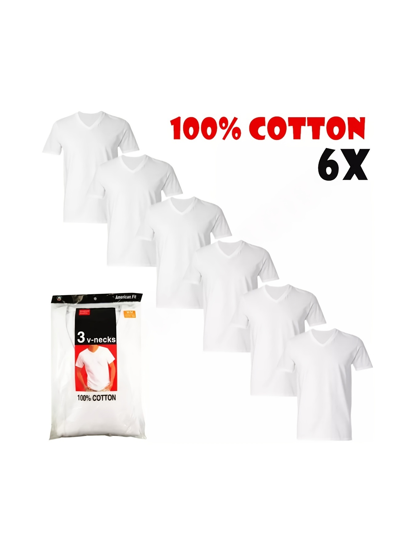 6pcs mens 100 cotton v neck   t shirts relaxed fit breathable basic tees machine washable   white undershirts casual wear seasonal   classic collar medium   opaque fabric
