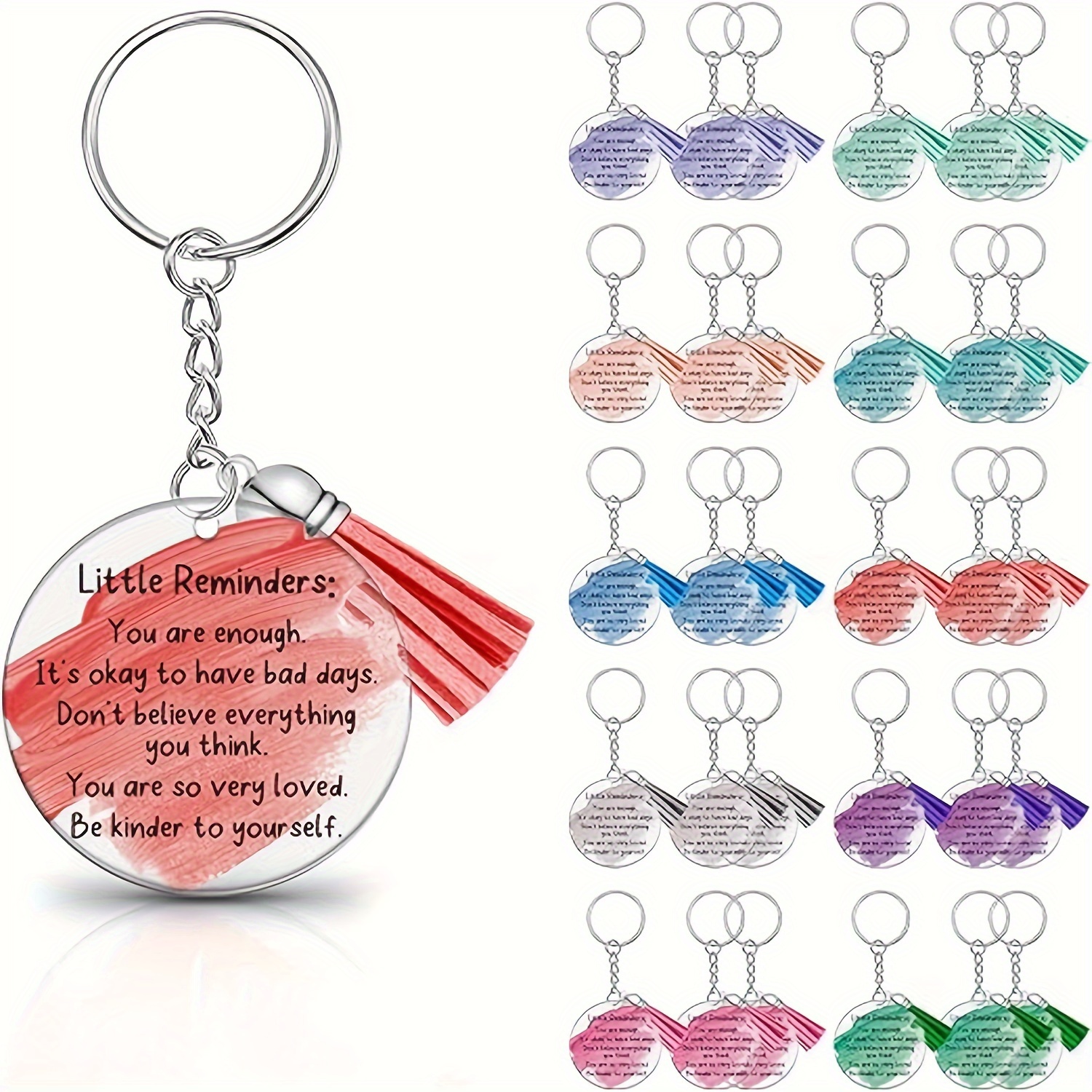 

30pcs Inspirational Acrylic Keychains With Tassels - Diy Crafts, Thanksgiving Gifts & Party Favors