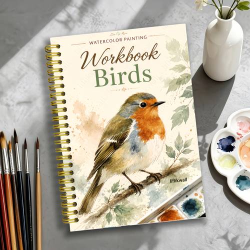 item picture 1 book watercolor workbook suitable for beginners thickened wood paper with anti pages 8 3x5 5 watercolor sketchbook 13 pre printed bird patterns for watercolor practice blending shading