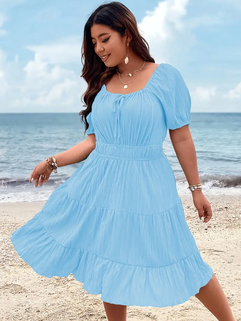plus size short sleeve midi dress Plus Size Short Sleeve Midi Dress with Side Tie Detail