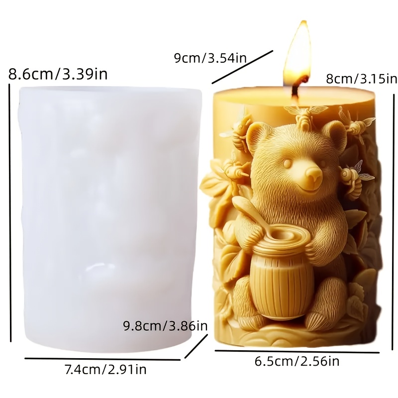 Resin Casting Molds For A Jar With A Relief Design, Featuring A Cute Sitting Bear And Bee, As Well As Molds For Flowers And Cylindrical Concrete, Cement, And Plaster