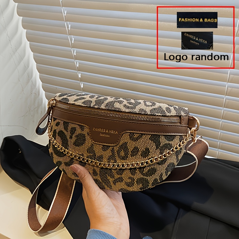 Leopard Print Women's Chest Bag, Women's Crossbody Bag, Fashionable Brown, Shoulder Bag, Random Pattern