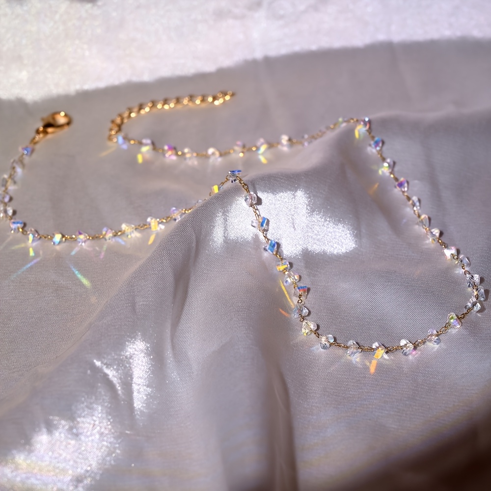 Necklace With Artificial Triangular, Golden Fine Chain Handcrafted Beaded Jewelry