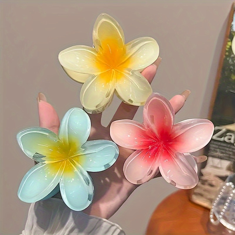 

Bohemian Style Floral Hair Clips Set For Women, 3pcs Mixed Color Plastic Shark Clip, Medium Size, Suitable For 14+, Lovely Style, Hair Accessories