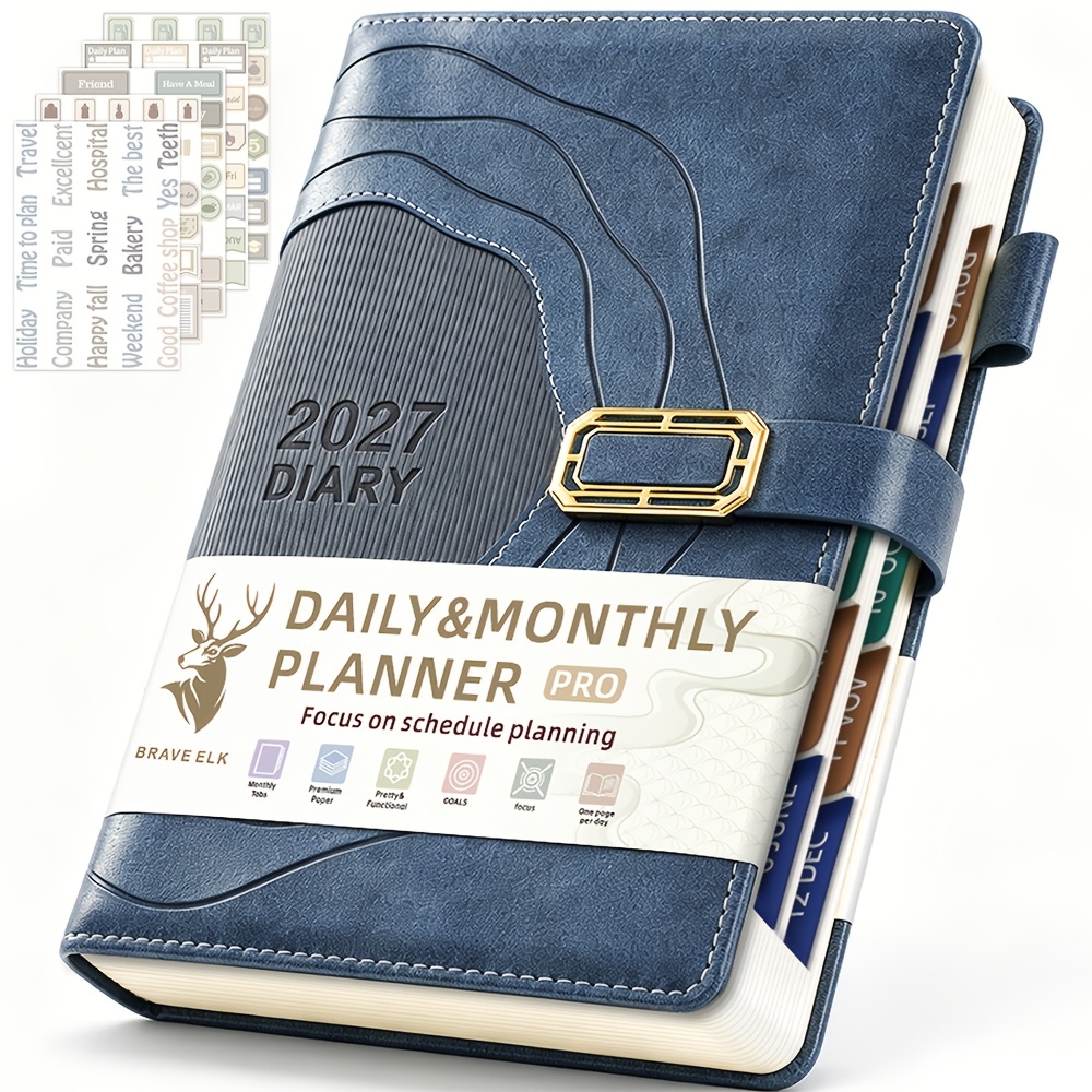 TEMU Agenda 2027 - Planificateur Rigide A5 avec 400 Pages, Janv-Déc 2027, Vue Jour & Mois avec Suivi des , Journal de de Passe & Pages