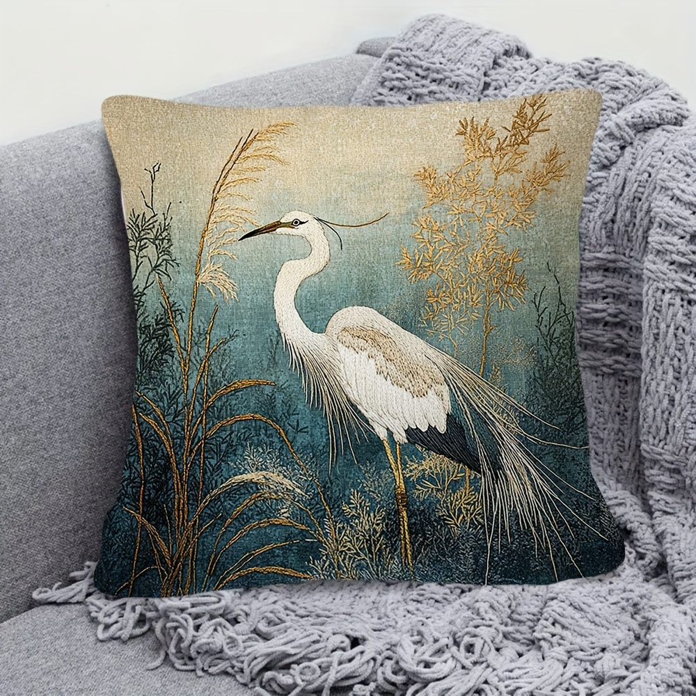 TEMU 1pc Pillowcase, Double-sided Print 45.72x45.72cm, Living Room Bedroom Home Decor, No Pillow Insert, Egret Pattern In Natural Scenery, Suitable