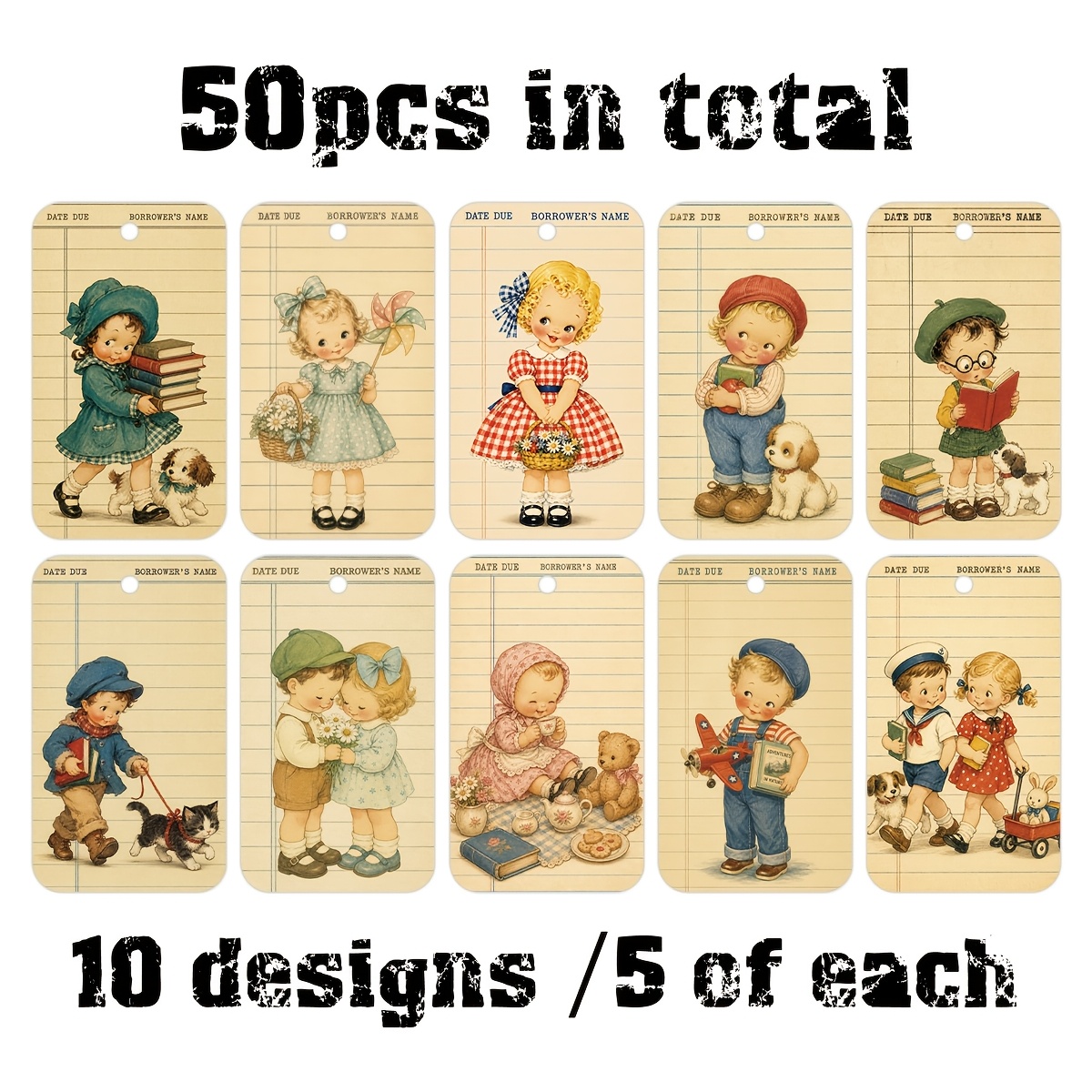 TEMU 50 étiquettes cadeaux rétro vintage des années 1950 avec corde de chanvre, étiquettes de cadeaux en papier pour le journaling, emballage de