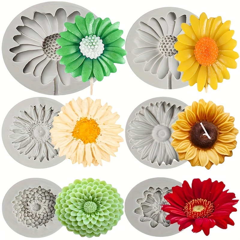 E-shop 6-teiliges Blumen-Silikonformen-Set, Gänseblümchen-Tonformen, Gipsformen, Aromatherapie-Wachsschalen, Seifenformen für Kerzen, Harz und