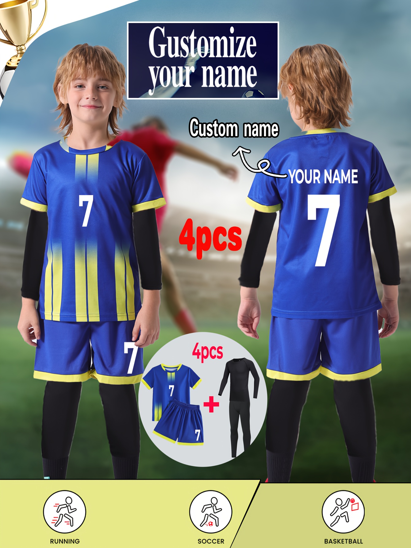 Conjunto de entrenamiento deportivo de invierno para niños, piezas  Camiseta y pantalones cortos deportivos de rápido con */número